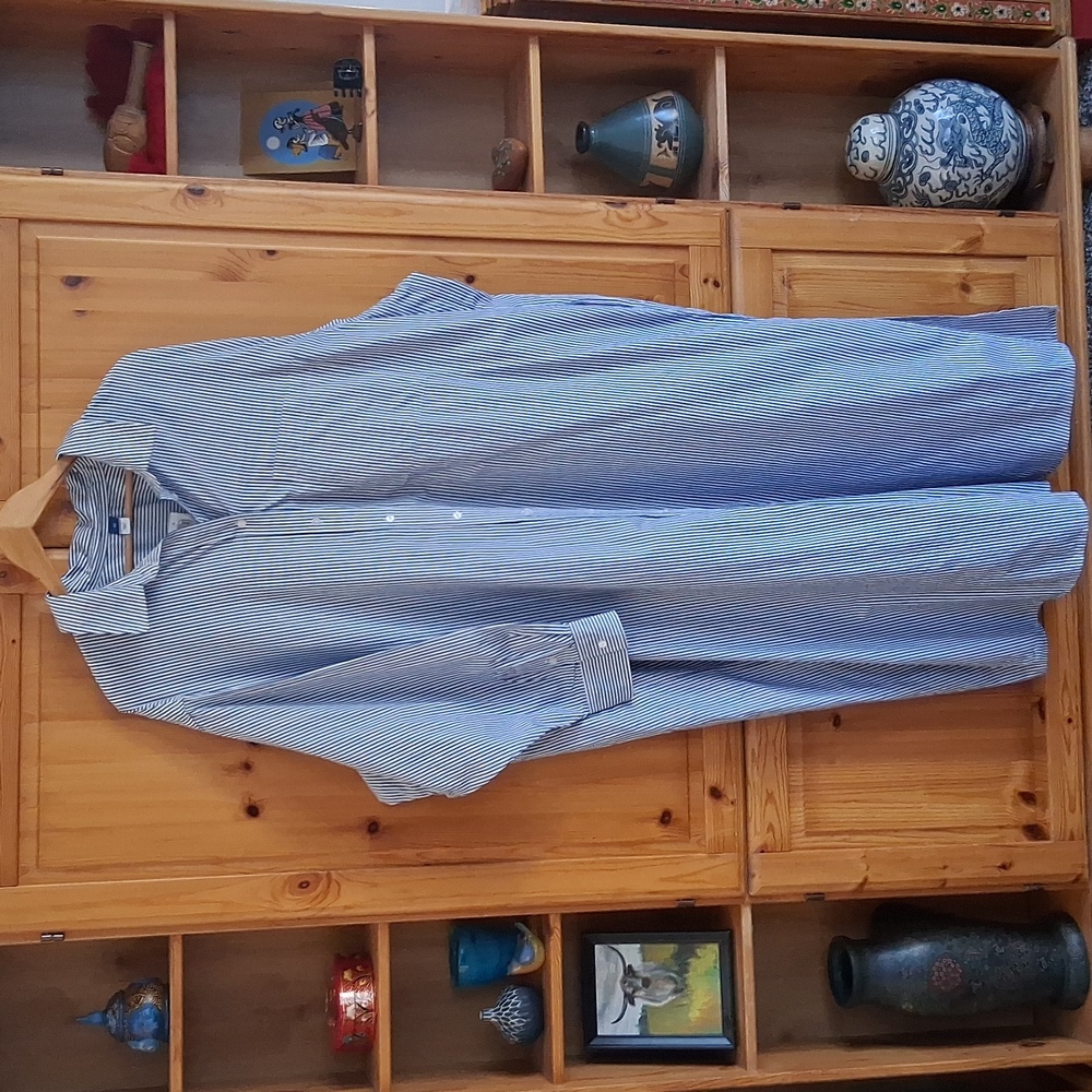 Old Navy NWT Blue White Stripe Cotton Long Sleeve Maxi Shirt Dress Size 3X - Picture 9 of 9